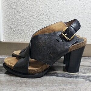 Sofft Women’s Black Leather Block Heel Sandals Size 8.5 Comfort Cork Sole